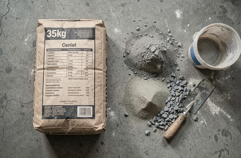 Comparaison entre un sac de béton prêt à l'emploi 35kg et les composants du béton fait maison